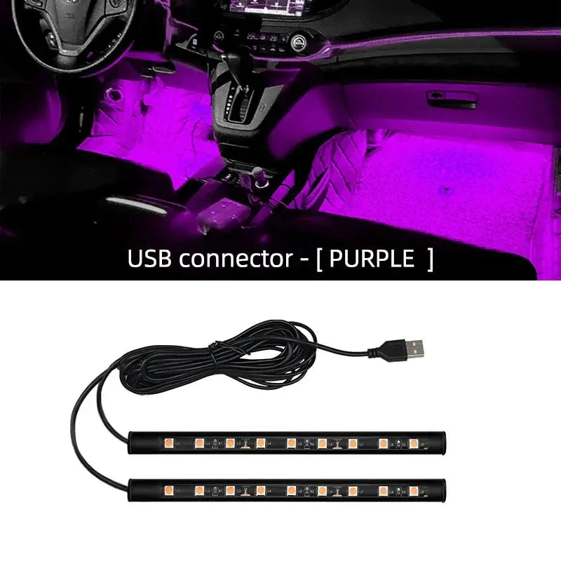 2-in-1 LED Car Neon Interior Light – USB & Cigarette Lighter Footwell Ambient Light, Car Backlight Atmosphere Lamp Accessories